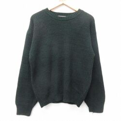 M★古着 長袖 セーター メンズ 90年代 90s アクリル クルーネック USA製 濃緑 25dec12