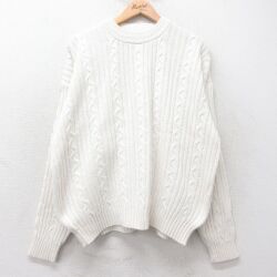 XL★古着 エディーバウアー 長袖 ケーブル セーター メンズ 90年代 90s 大きいサイズ コットン クルーネック 白 25dec12