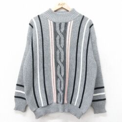 M★古着 長袖 セーター メンズ 90年代 90s アクリル モックネック ハイネック USA製 グレー他 25dec12