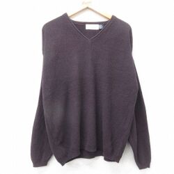 L★古着 長袖 セーター メンズ 90年代 90s Vネック USA製 黒他 25dec12
