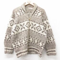 【50%OFF】70s フルジップカウチンニットカーディガン ベージュ M | 古着