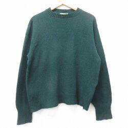 M★古着 長袖 セーター メンズ 80年代 80s ウール クルーネック 緑 25dec12