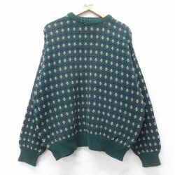XL★古着 エディーバウアー 長袖 セーター メンズ 90年代 90s コットン クルーネック USA製 緑他【spe】 25dec13