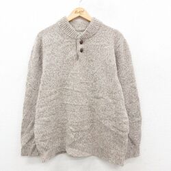 XL★古着 エルエルビーン 長袖 セーター メンズ 00年代 00s ラムウール ヘンリーネック ベージュ 25dec13