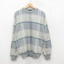 L★古着 長袖 セーター メンズ 90年代 90s ウール クルーネック USA製 グレー他 25dec13