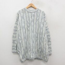 XL★古着 長袖 セーター メンズ 3Dニット アクリル クルーネック 薄グレー他 25dec13