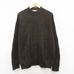 XL★古着 長袖 セーター メンズ 90年代 90s ウール モックネック ハイネック イタリア製 茶 25dec16