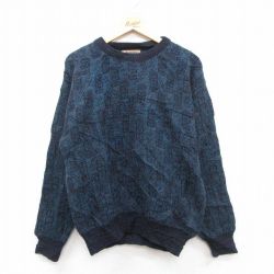L★古着 ジャンセン 長袖 セーター メンズ 90年代 90s クルーネック USA製 紺他 25dec16