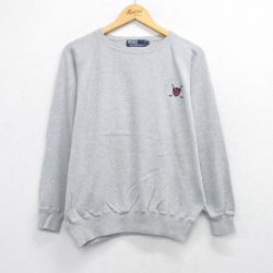 XL★古着 ラルフローレン 長袖 ブランド セーター メンズ 90年代 90s ワンポイントロゴ ラグラン コットン クルーネック グレー【spe】 25dec16
