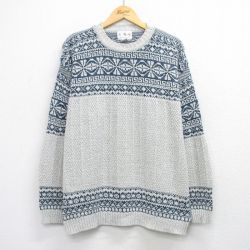XL★古着 長袖 セーター メンズ 90年代 90s 大きいサイズ コットン クルーネック USA製 グレー 霜降り他 25dec16