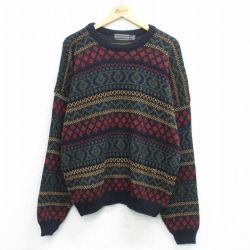 XL★古着 長袖 セーター メンズ 90年代 90s フェアアイル アクリル クルーネック USA製 緑他 25dec16