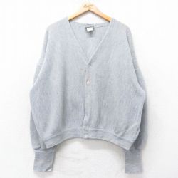 XL★古着 ラコステ LACOSTE 長袖 ブランド ニット カーディガン メンズ 80年代 80s 大きいサイズ フランス製 薄紺他 25dec18