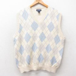 XL★古着 ランズエンド ニット ベスト メンズ 00年代 00s アーガイル コットン Vネック 生成り他 25dec18