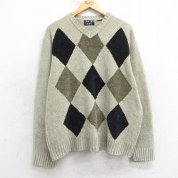 XL★古着 長袖 セーター メンズ 00年代 00s Vネック ベージュ系他 25dec20