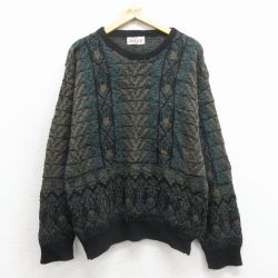 L★古着 ジャンセン 長袖 セーター メンズ 90年代 90s クルーネック USA製 緑【spe】 25dec18