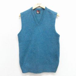 S★古着 ニット ベスト メンズ 90年代 90s ウール Vネック USA製 青緑 25dec18