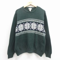 XL★古着 ドッカーズ 長袖 ノルディック セーター メンズ 雪柄 コットン クルーネック 緑 25dec19