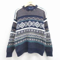 【20%OFF】ノルディック 90s 長袖セーター 雪柄 ネイビー M | 古着