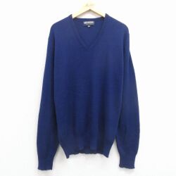 M★古着 ピューリタン 長袖 セーター メンズ 80年代 80s 無地 アクリル Vネック USA製 紺 25dec19