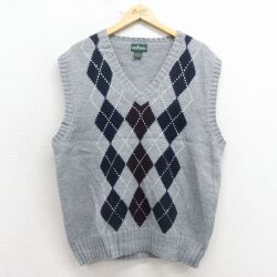 L★古着 ニットベスト メンズ 00年代 00s アーガイル アクリル グレー 25dec19