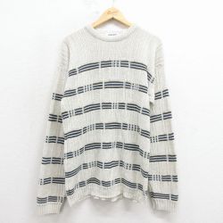 M★古着 ニューエラ 長袖 セーター メンズ 90年代 90s アクリル クルーネック USA製 薄ベージュ 25dec29