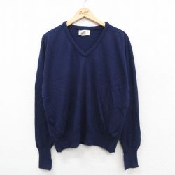 L★古着 アーノルドパーマー 長袖 セーター メンズ80年代 80s 無地 ラグラン アクリル Vネック USA製 紺 25dec22