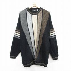 L★古着 長袖 セーター メンズ 90年代 90s ロング丈 アクリル クルーネック USA製 黒他 25dec22