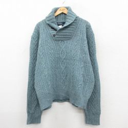 XL★古着 ラルフローレン 長袖 ブランド ケーブル セーター メンズ 90年代 90s 大きいサイズ ウール ショールカラー デッドストック 薄紺【spe】 25dec22