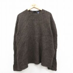 XL★古着 ギャップ GAP 長袖 セーター メンズ 00年代 00s 無地 大きいサイズ ラムウール クルーネック 茶 25dec22