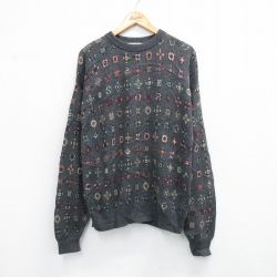 L★古着 長袖 セーター メンズ 90年代 90s 総柄 クルーネック USA製 グレー他 25dec22