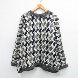 L★古着 長袖 セーター メンズ 手織り ハンドメイド ウール クルーネック エクアドル製 グレー他【spe】 25dec22