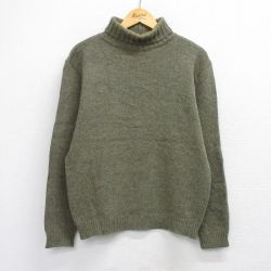 M★古着 長袖 セーター メンズ 70年代 70s 無地 ウール タートルネック ハイネック 濃緑 25dec22