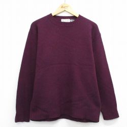L★古着 ギャップ GAP 長袖 セーター メンズ 80年代 80s 無地 ウール クルーネック エンジ他 25dec22