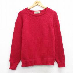 L★古着 エルエルビーン 長袖 セーター メンズ 80年代 80s 無地 ラグラン ウール クルーネック 赤 25dec22