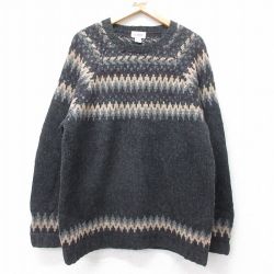 L★古着 ジェイクルー 長袖 セーター メンズ 00年代 00s 手編み ハンドニット ラグラン ウール クルーネック 濃グレー他【spe】 25dec23