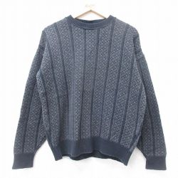 M★古着 長袖 セーター メンズ 90年代 90s コットン クルーネック USA製 紺他 25dec23