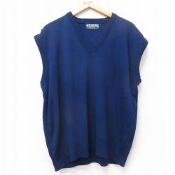 L★古着 ピューリタン ニット ベスト メンズ 90年代 90s アクリル Vネック USA製 紺 25dec23