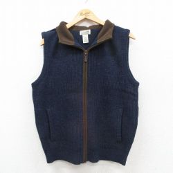 M★古着 エルエルビーン フルジップ ニット ベスト メンズ 00年代 00s 無地 ラムウール 紺他 25dec24