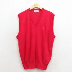 XL★古着 IZOD ニット ベスト メンズ 90年代 90s ワンポイントロゴ アクリル Vネック USA製 赤 25dec24