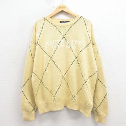 XL★古着 ノーティカ 長袖 ブランド セーター メンズ 90年代 90s スコットランド 刺繍 コットン クルーネック 黄色他 25dec25