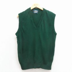 S★古着 ジャンセン ニット ベスト メンズ 90年代 90s 無地 Vネック USA製 緑 25dec25