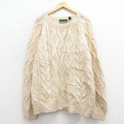 XL★古着 アメリカンイーグル 長袖 ケーブル セーター メンズ 90年代 90s 手編み 大きいサイズ ウール 薄ベージュ【spe】 25dec25
