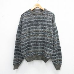 XL★古着 長袖 セーター メンズ 90年代 90s フェアアイル アクリル クルーネック ベージュ系他 25dec25