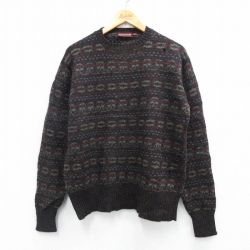 L★古着 ラルフローレン 長袖 ブランド セーター メンズ 90年代 90s フェアアイル クルーネック 茶系他 25dec25