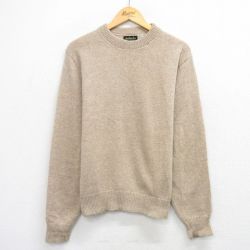 M★古着 長袖 セーター メンズ 80年代 80s 無地 クルーネック USA製 ベージュ 25dec25