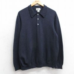 M★古着 長袖 セーター メンズ 90年代 90s 無地 襟付き ウール イタリア製 紺 25dec26