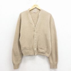 L★古着 長袖 ビンテージ ニット カーディガン メンズ 60年代 60s 無地 ベージュ【spe】 25dec26