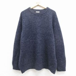 XL★古着 エルエルビーン 長袖 セーター メンズ 00年代 00s 無地 ラムウール クルーネック 濃紺 霜降り 25dec26