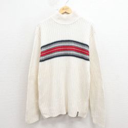 M★古着 エアロポステール 長袖 セーター メンズ ハイネック モックネック 生成り他 ストライプ 25dec26