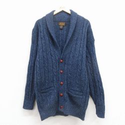 エディーバウアー 90s ケーブルニットカーディガン ショールカラー ネイビー L | 古着